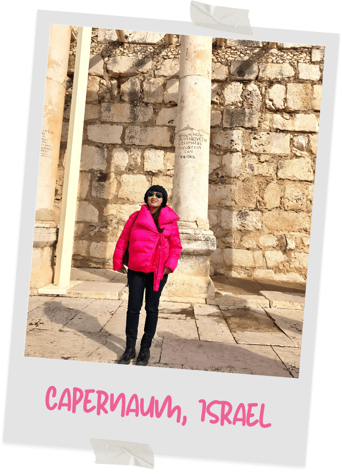About Polly Amora, Golden Island Senorita at Capernaum, Israel